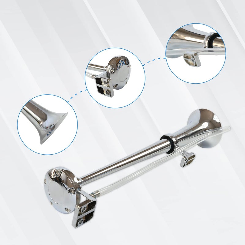 CARMOCAR 12V 150DB Air Horn,Chrome Zinc Single Train Trumpet Truck Air Horn with Compressor for Any 12V Vehicles Trucks Lorrys Trains Boats Cars (Silver) - Image 5